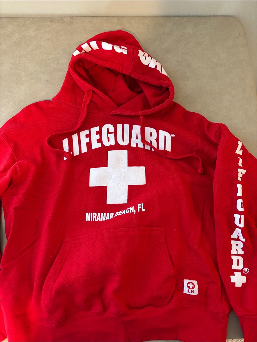 LIFEGUARD Red Pullover Hoodie with White Cross